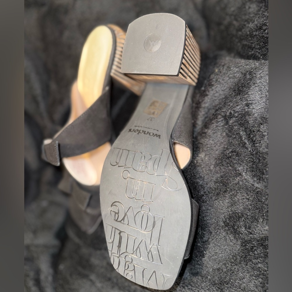 Wonders Black Suede Mules with Crisscross Straps - Picture 12 of 13